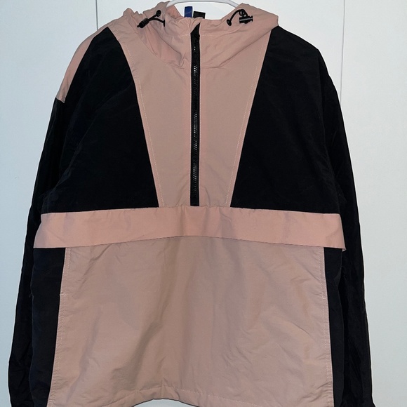Divided H&M Mens Large‎ Black & Pink Half Zip Adult Casual Windbreaker Hooded - Picture 1 of 8